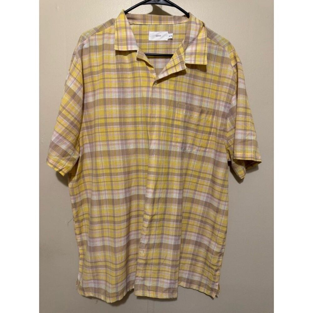 Onia Yellow Plaid Short-Sleeve Shirt Mens XL
